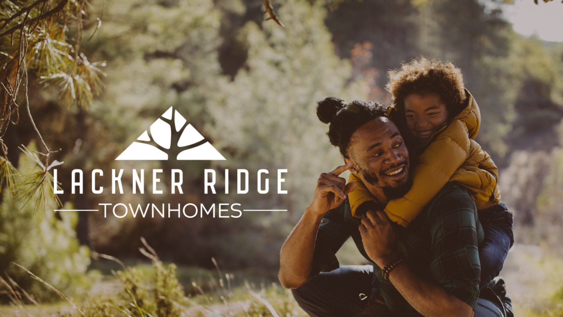Lackner Ridge Townhomes by Reid's Heritage Homes — 36 boutique townhomes in east Kitchener, Ontario, from $699K. Lackner Ridge Townhomes sign with a family outdoors — new townhomes at 1400 Lackner Place, Kitchener, Ontario